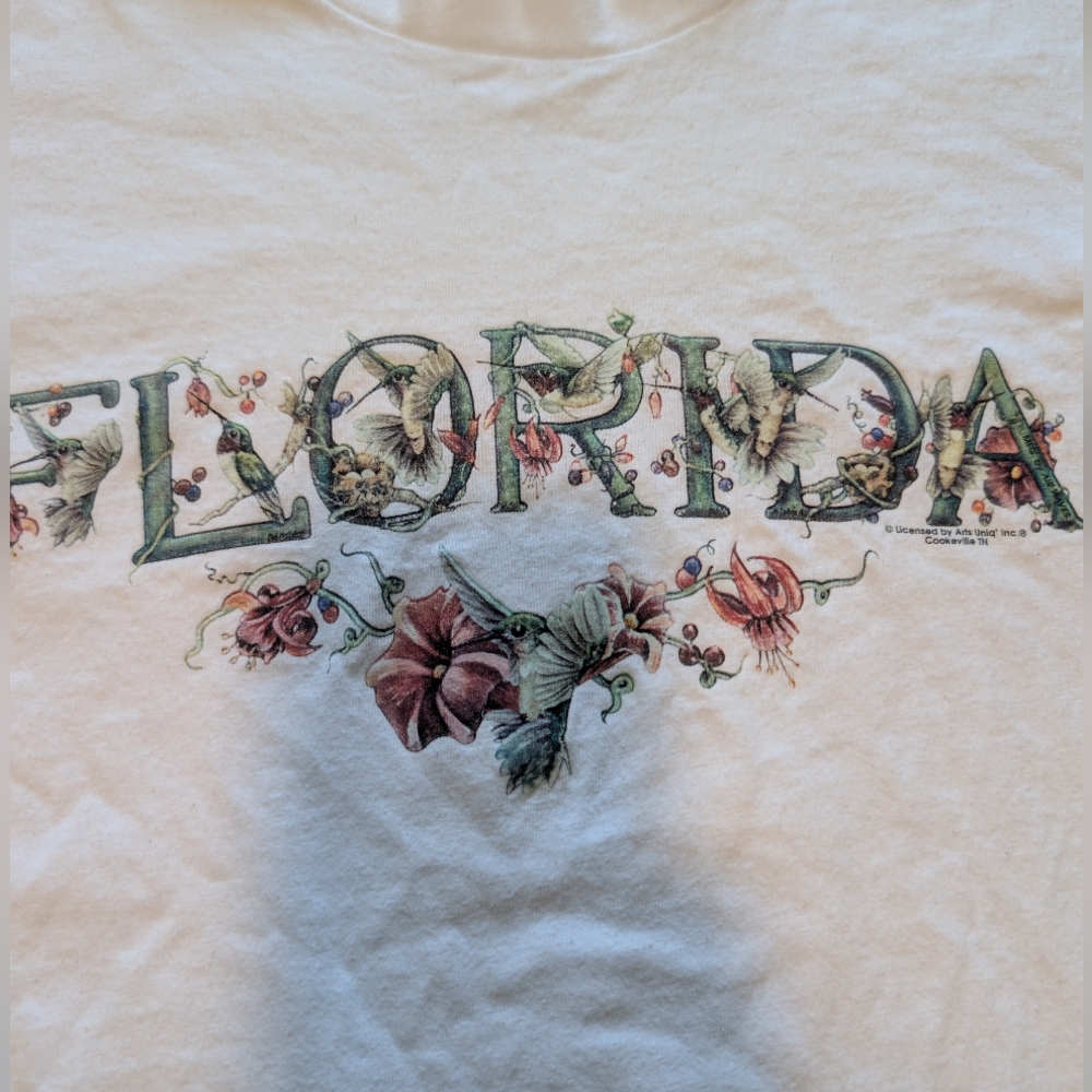 Vintage 90s Florida Hummingbirds Botanical Spell Out Vacation Souvenir T Shirt M image 3
